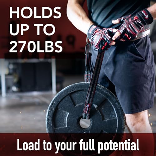 Dark Iron Fitness Red/Black Padded Leather Dip Belt - Heavy Duty Support up to 270lbs