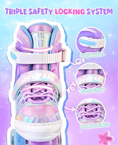 Rainbow Tie-Dye Adjustable Kids Roller Skates - Pink & Purple, Light-Up Wheels, Medium - Big Kid