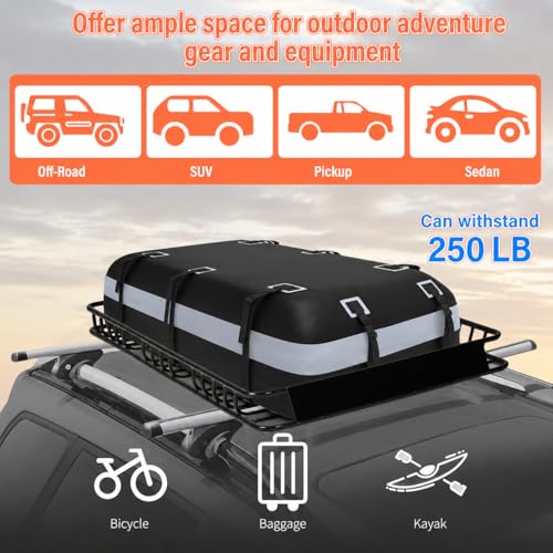 KAHLHAK Roof Cargo Basket 64" & Waterproof Bag 20 Cu Ft Roof Rack System