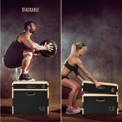 Black 4-Inch Wooden Plyometric Box for Jump Training - Adjustable & Non-Slip