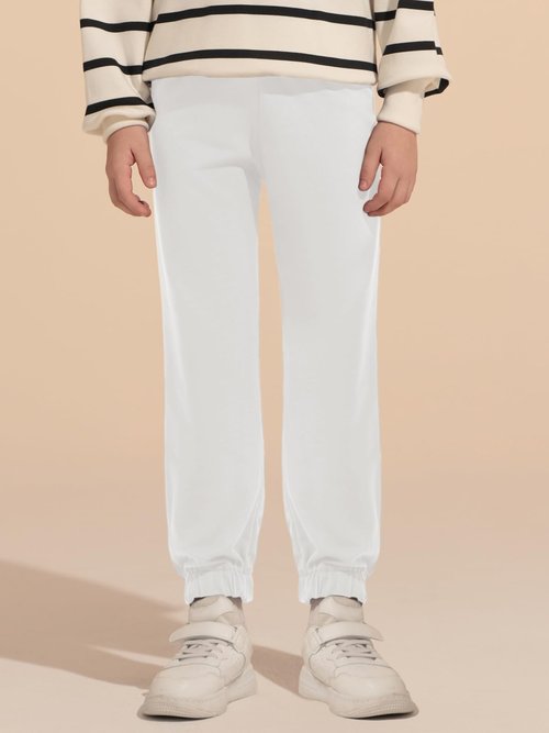 Haloumoning Boys Joggers Pants Kids Casual Elastic Waist Cuffed Sweatpants 5-14 Years White