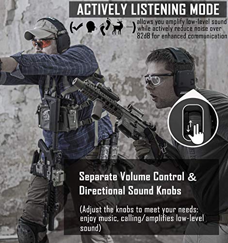 Bluetooth Ear Protection Earmuffs for Shooting Noise Reduction - Black