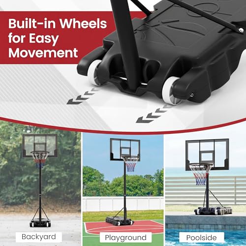 Olakids Black Outdoor Adjustable Basketball Hoop 3.3-7FT with Wheels