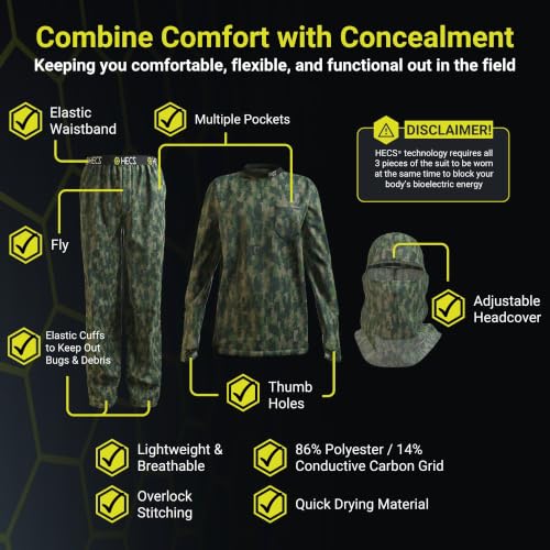HECS Lightweight Deer Hunting Camo Suit Set - Everywhere Green, Large