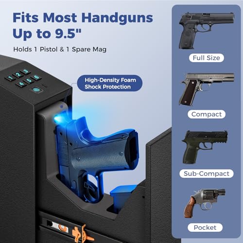 Biometric Fingerprint Handgun Safe with Auto Sliding Door, Quick Access