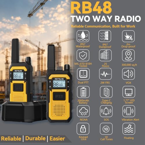Retevis RB48 FRS Long Range Walkie Talkies MIL-STD-810H, IP67 Waterproof, No Earpiece