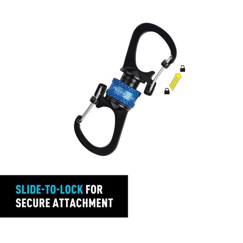 Nite IZE SlideLock 360 Degree Magnetic Locking Dual Carabiner - S-Biners with Twist-to-Lock Collar - Magnetic Carabiner Keychains for Keys, Camping Accessories & More - Blue