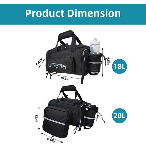 Bike Bags for Bicycle Rack Bags with Reflective Strips, 900D 18-20L Water Resistant Ebike Saddle Bag with Rain Cover, Multifunctional Backpack Shoulder Bag for Night Cycling Commuter Outdoor Travel