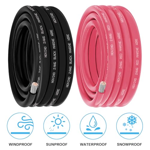 NOVINO 2 Gauge Marine Grade Copper Wire 20FT Red & Black - Heavy Duty Marine Cable