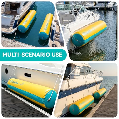 10'x18' Heavy Duty Inflatable Boat Fenders with Ropes - Waterproof Dock Bumpers for Yacht, Pontoon & Fishing Boats