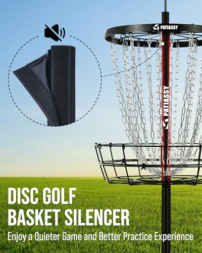 Patiassy Lighted Disc Golf Basket with Adjustable Height & Night LED Night & 24/12 Chain