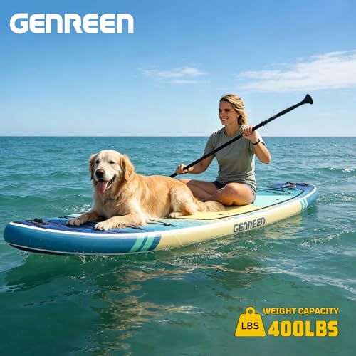 GENREEN 10'6" Inflatable Stand Up Paddle Board - Dark Blue, Stable & Beginner-Friendly