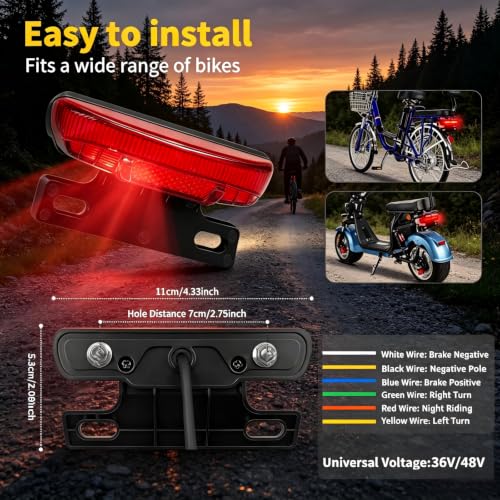 Electric Bicycle Rear Light with Turn Signal 36-60V Waterproof Tail Lamp
