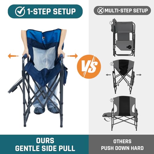 DMH Outdoors Camping Director's Chair with Side Table & Breeze Mesh Backrest - Blue 1 Pack
