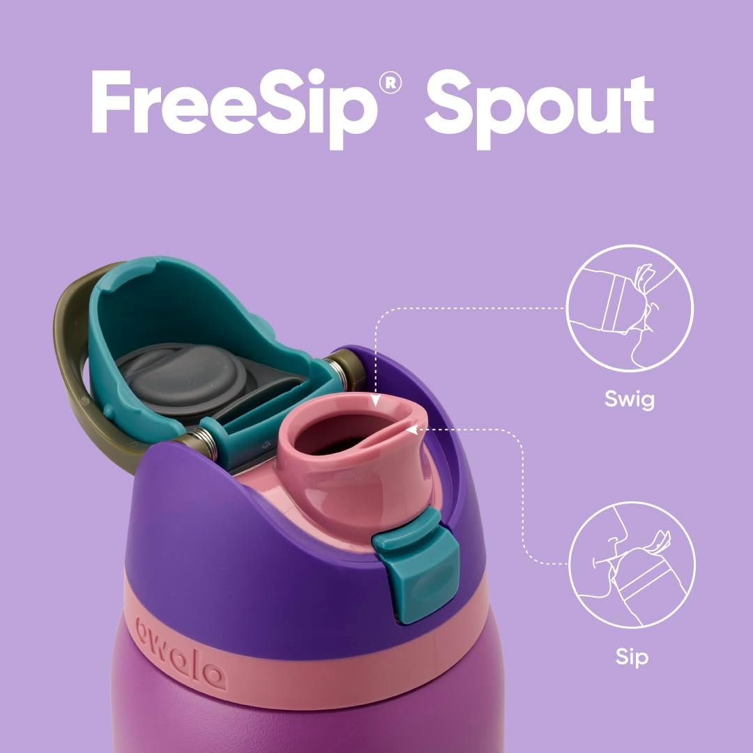 Owala Kids FreeSip Insulated Stainless Steel Water Bottle - BPA-Free, 16 oz, Treasure Hunt Design