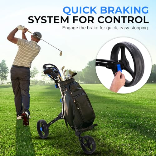 Foldable 3-Wheel Golf Push Cart with Adjustable Handle and Brake