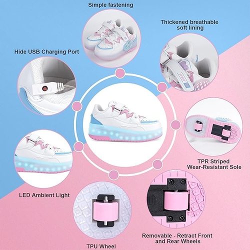 Pairduck Retractable Roller Shoes & Girl Sneaker, Adjustable Roller Skates Suitable for School and Outdoor Activities Black/White