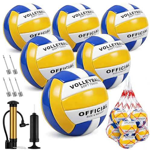 Soft Waterproof Volleyball Size 5 - Yellow-Blue-White, Includes Pump & Net Bag