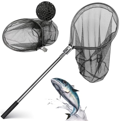 Heavy Duty Large Rubber Fishing Net with Telescoping Handle 67-100in for Saltwater Fishing