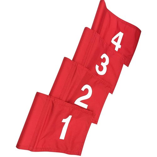 Numbered Solid Golf Flag with Tube Inserted,8” L x 6”H Mini Putting Green Flags for Yard Indoor Outdoor Backyard Garden, 420D Nylon Mini Pin Flags(Red Flags 4 Sets #1,2,3,4)