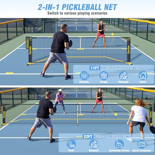Portable Pickleball Net with Court Markers & Ball Collector - 22ft & 11ft Sizes, Carry Bag, Outdoor & Backyard Use - Variation of Pickleball Net with Court Markers