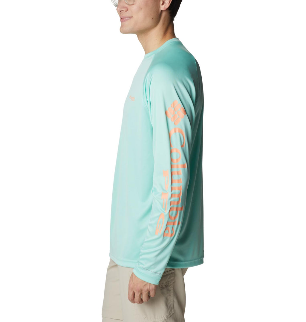 Columbia Men's Terminal Tackle Long Sleeve Fishing Shirt, Mint Cay/Bright Nectar Logo, Medium