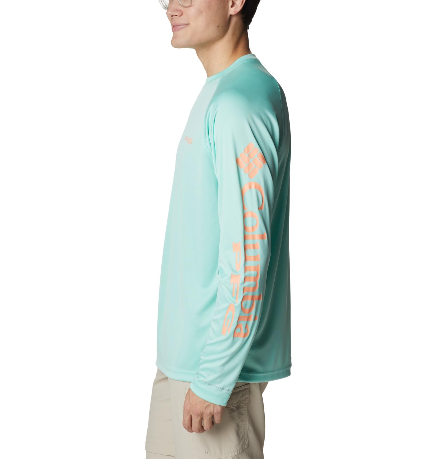 Columbia Men's Terminal Tackle Long Sleeve Fishing Shirt, Mint Cay/Bright Nectar Logo, Medium