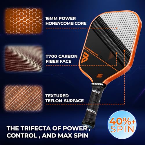 BEESOUL T700 Pickleball Paddles Carbon Fiber Pro Orange Elongated USAPA Certified