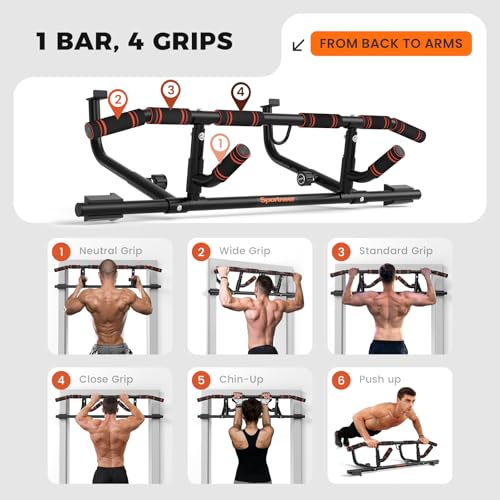 Sportneer Foldable Doorway Pull Up Bar with Black Handle - Supports 440lbs