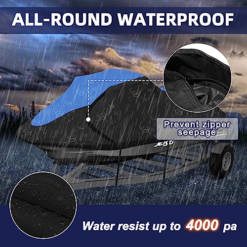 600D Waterproof Jet Ski Cover Fits 126-135 Inch 3 Seater - Blue & Black, Windproof & UV Protected