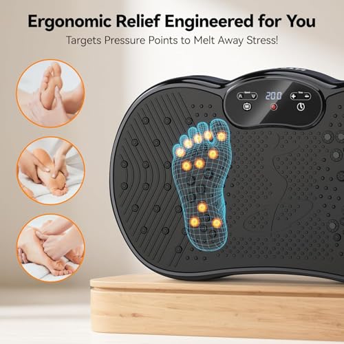 HTM Vibration Plate Exercise Machine Black Medium – 9 Modes, 120 Speeds, Remote