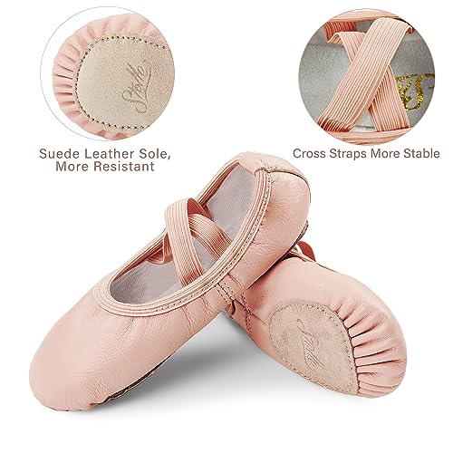 Girls Ballet Shoes for Toddlers No-Tie Pink Leather Dance Slippers - 6 Pair