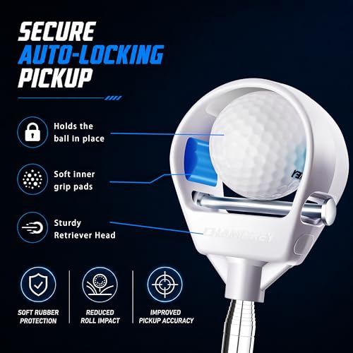 White 9 Ft Golf Ball Retriever with Stainless Steel Shaft & Rubber Grip