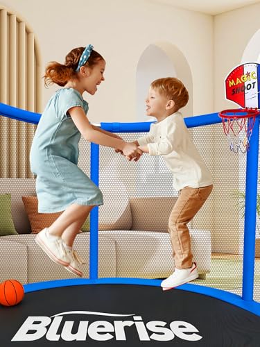 Blue 6-in-1 60-Inch Indoor & Outdoor Kids Trampoline with Enclosure, Safety Net & Accessories