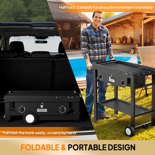 2 Burner Portable Propane Gas Stove with Foldable Workstation & Wheels - 150,000 BTU Outdoor Camping Cooking Equipment
