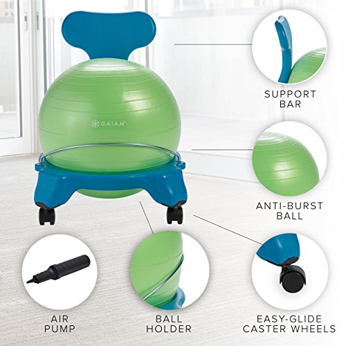 Gaiam Classic Balance Ball Chair for Kids - Blue/Orange, Active Seat for Focus & Posture