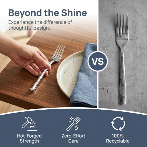 Silver Flatware Set 20pc Hammered Stainless Steel Cutlery - Forged & Durable Variation of This Listing