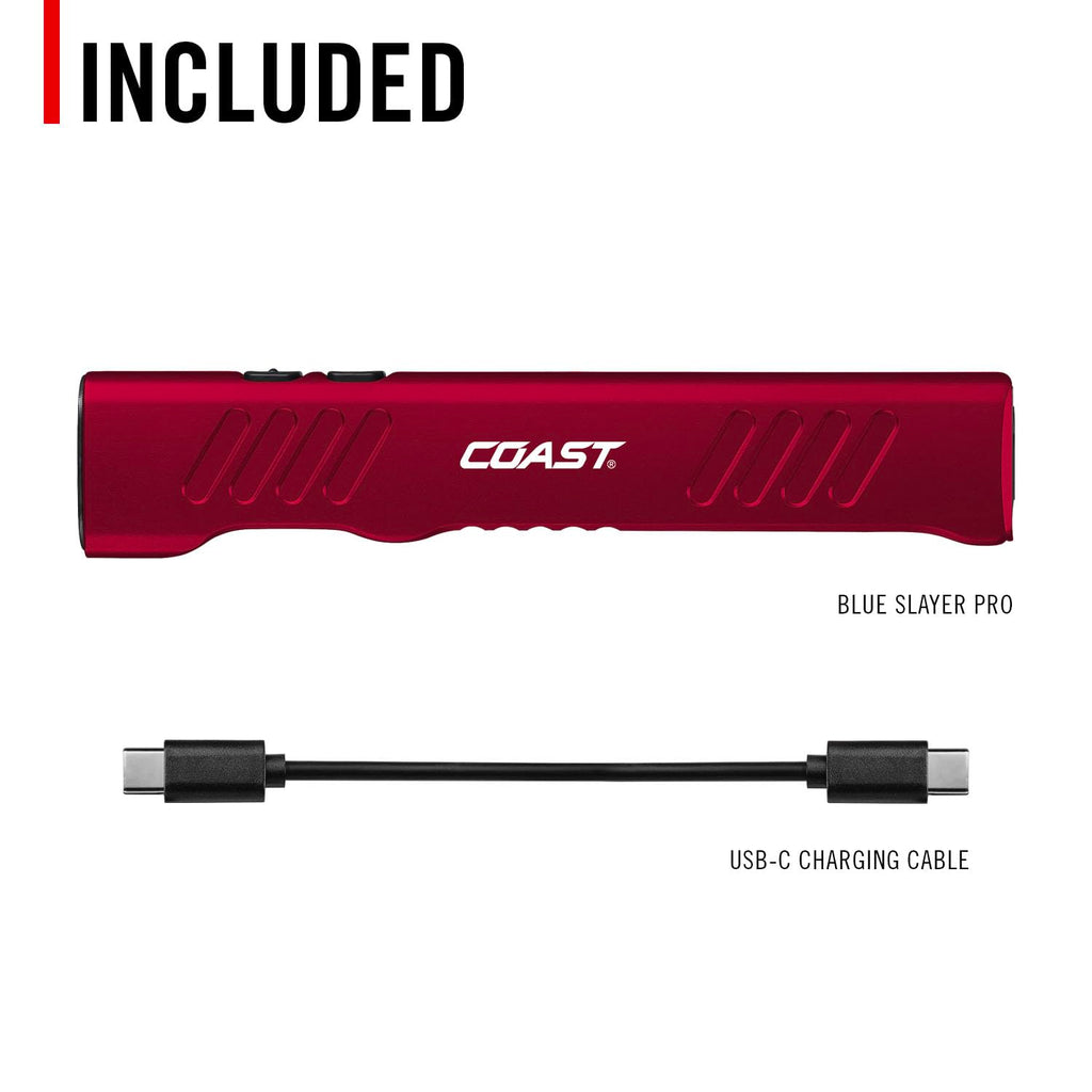 Coast Slayer 1150 Lumen USB-C Rechargeable LED Flashlight with Spot/Flood, Memory Mode and Pocket Clip, RED