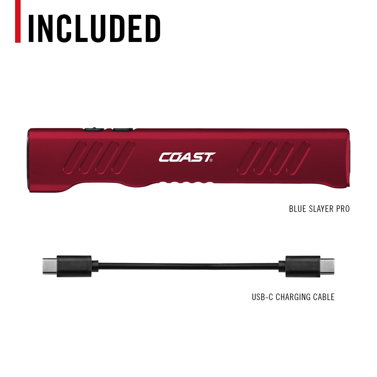 Coast Slayer 1150 Lumen USB-C Rechargeable LED Flashlight with Spot/Flood, Memory Mode and Pocket Clip, RED