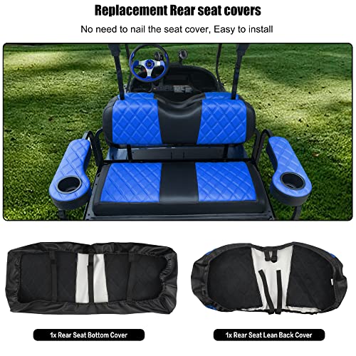 NOKINS Blue & Black Golf Cart Rear Seat Cover Fits Aftermarket Standard Cushions