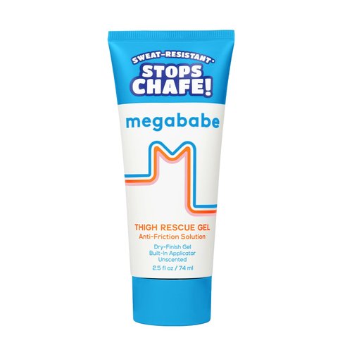 Megababe Thigh Rescue Gel - Clear Anti-Friction Barrier for Chafing | Sweat-Resistant & No-Mess Applicator | 2.5 fl oz