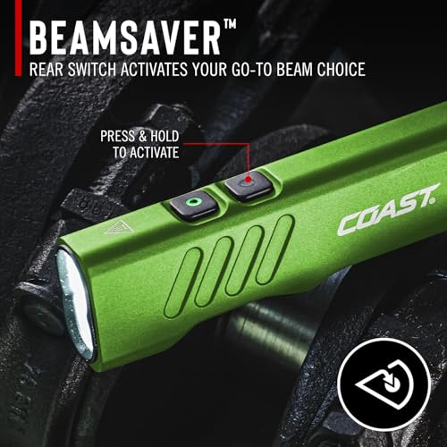 Rechargeable LED Flashlight with Dual Spot & Flood Beams – 1150 Lumens, USB-C, Memory Mode, Pocket Clip, Green