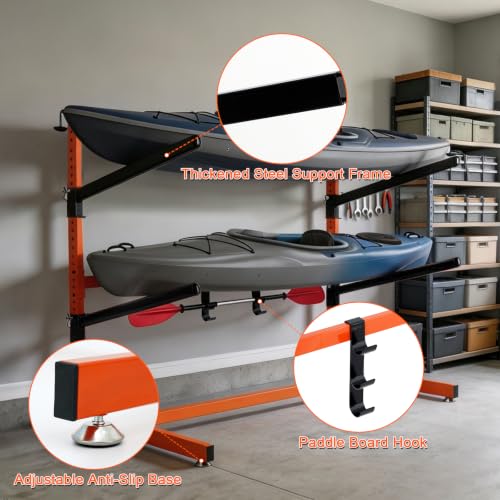 2-Level Kayak Storage Rack Freestanding No Drilling Upright Garage