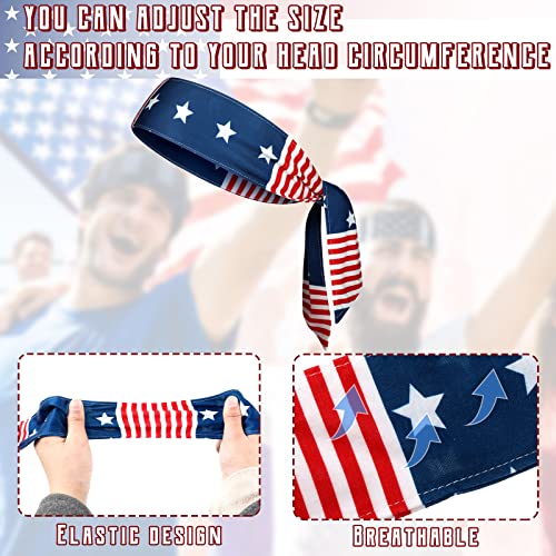 8-Pack American Flag Headbands, Adjustable Tie Sports Hair Wraps