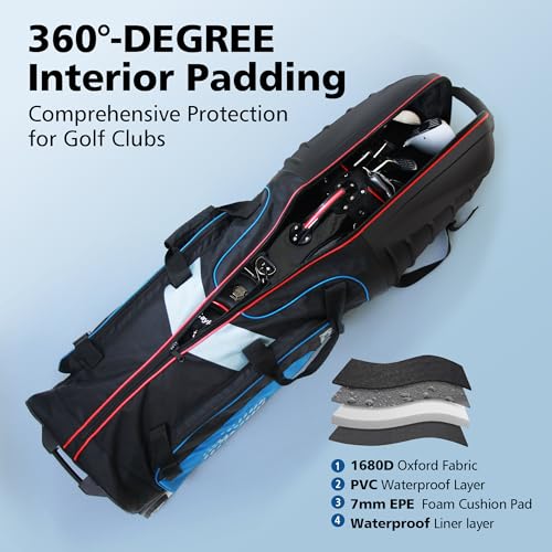 Mojest Golf Travel Bag with Wheels - Hard Shell Top & 1680D Oxford, Lightweight & Waterproof - Black, Red, Blue