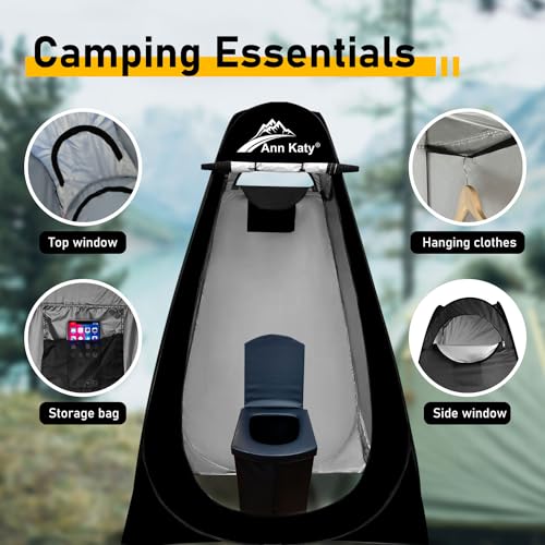 Portable Toilet with Privacy Tent for Camping Outdoor RV Black+Black