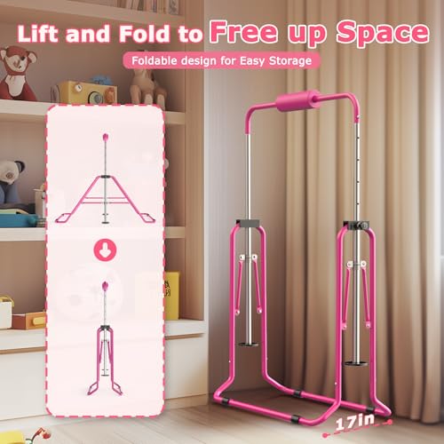 Sportsroyals Pink Adjustable Gymnastics Bar for Kids with Mat - Home Training