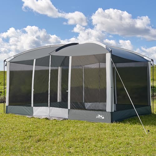 DMH Outdoors Gray 13x9 ft Screen House Tent with Mesh & Magnetic Doors