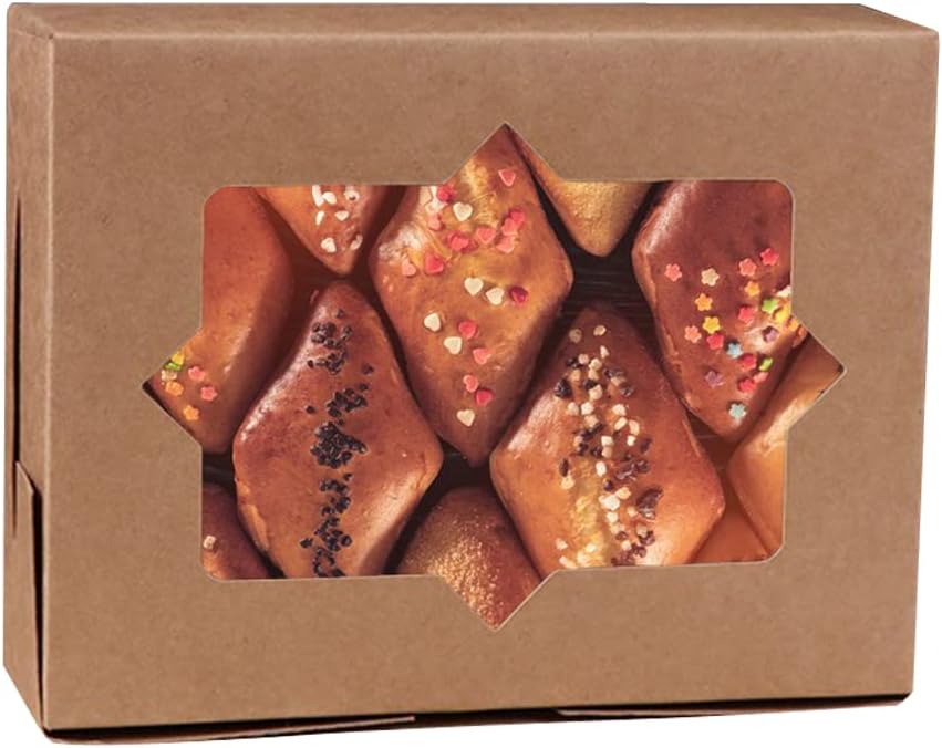 Wei Long 20-Piece Cookie Boxes - 8x6x2.5 Inches | Stylish Window Bakery Treat Boxes for Muffins & Donuts