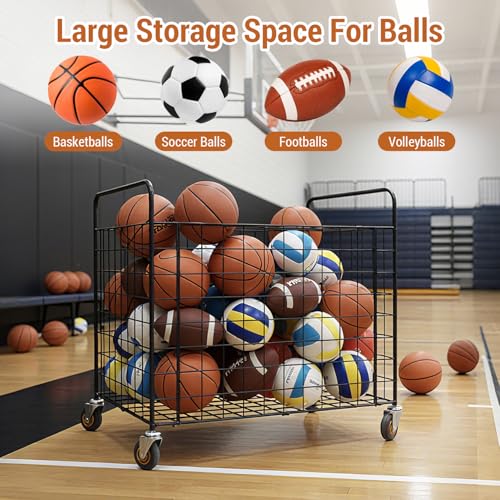 MyGift Black Multi Sports Ball Storage Cart with Jumbo Industrial Wheels